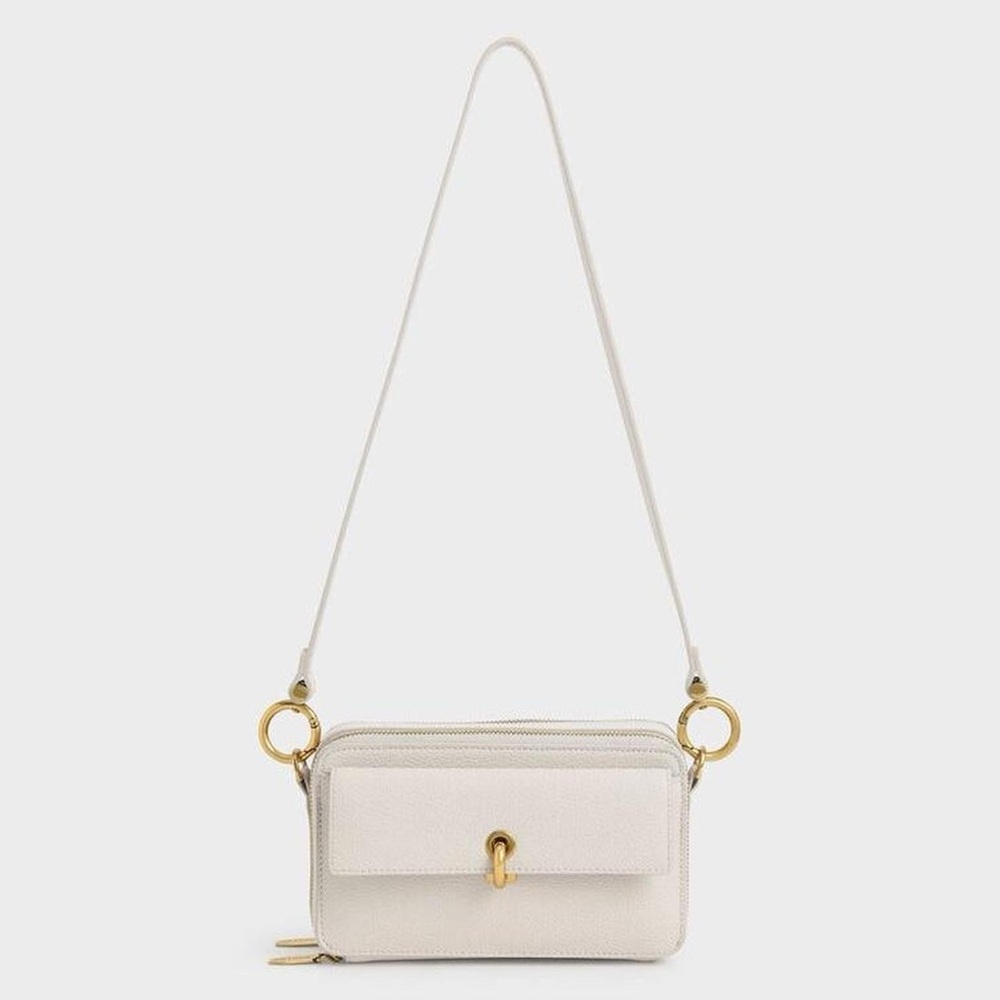 Charles & Keith cream beige bone ivory vintage gold shoulder bag